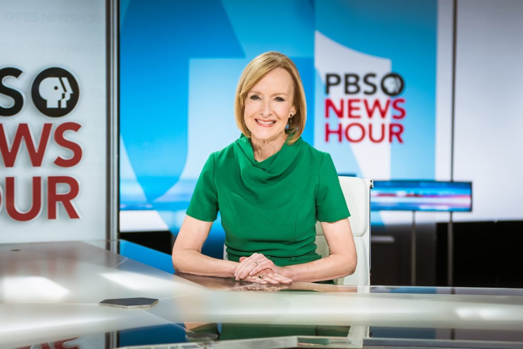 PBS NewsHour anchor Judy Woodruff on the set of the public television’s nightly newscast