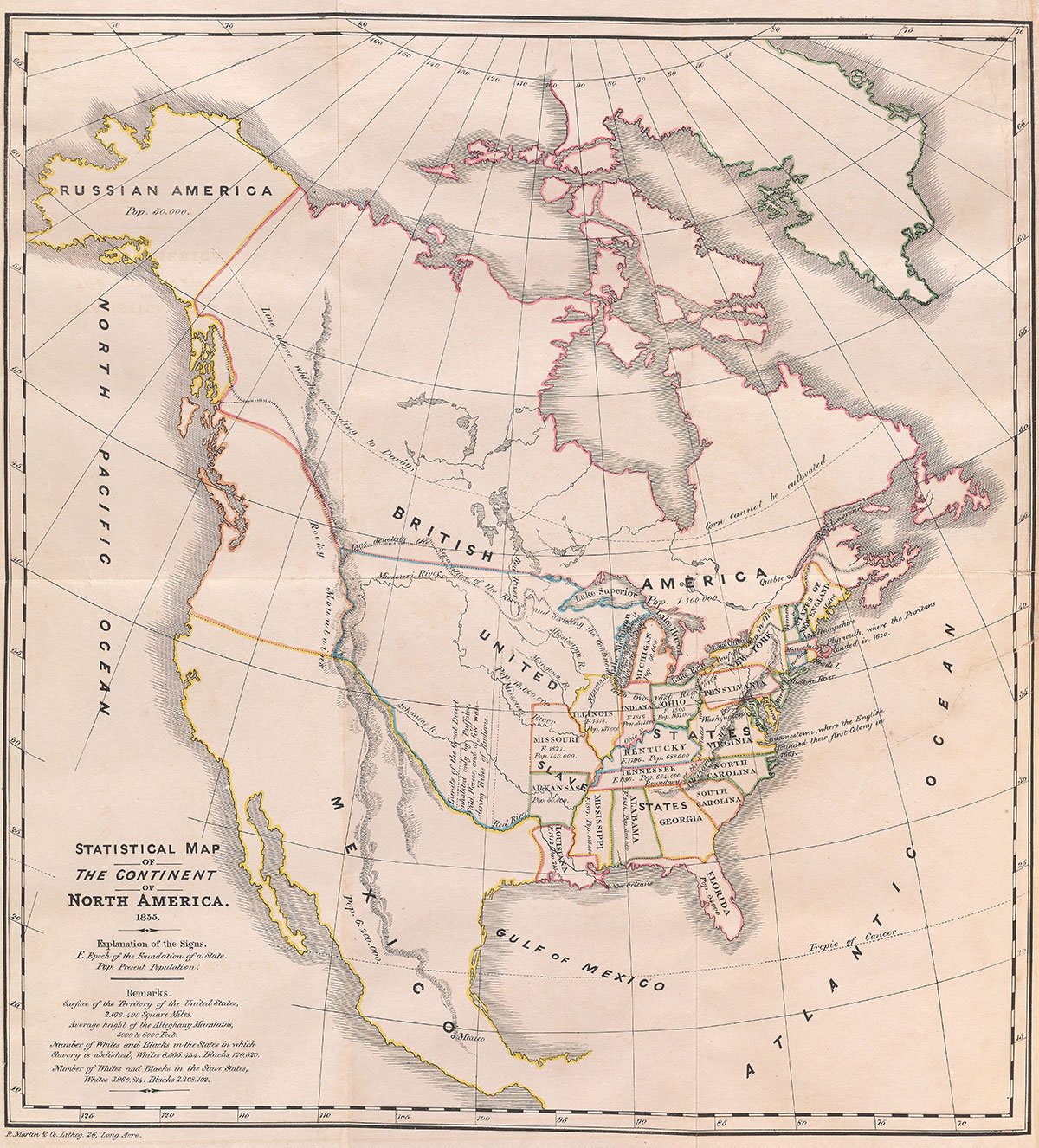 This hand-colored map was featured in the first English edition of Alexis de Tocqueville’s “Democracy in America,” published in London, 1835–40. (Photo: Beinecke Rare Book and Manuscript Library, Yale University, New Haven, Connecticut) Tocqueville_Map_11689817_1200px.jpg