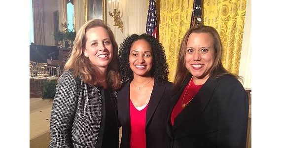 At the White House ceremony focusing on STEM studies, the Corporation’s LaVerne Srinivasan with Nicole Anderson, AT&T, Executive Director of Philanthropy, AT&T Foundation and Ayeola Kinlaw, Director of Funding Collaborative, 100Kin10.